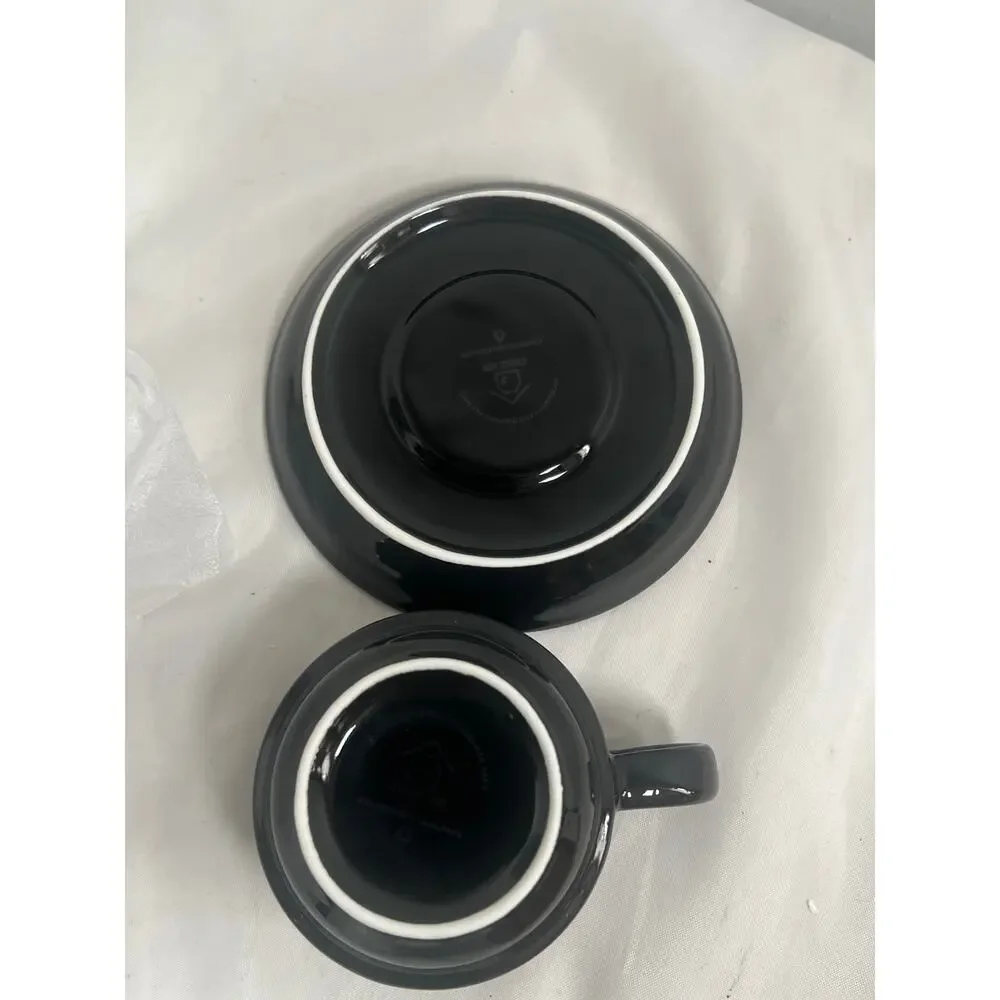 SweeJar 4 oz Espresso Cup & Saucer Set Stackable Porcelain Metal Stand Black